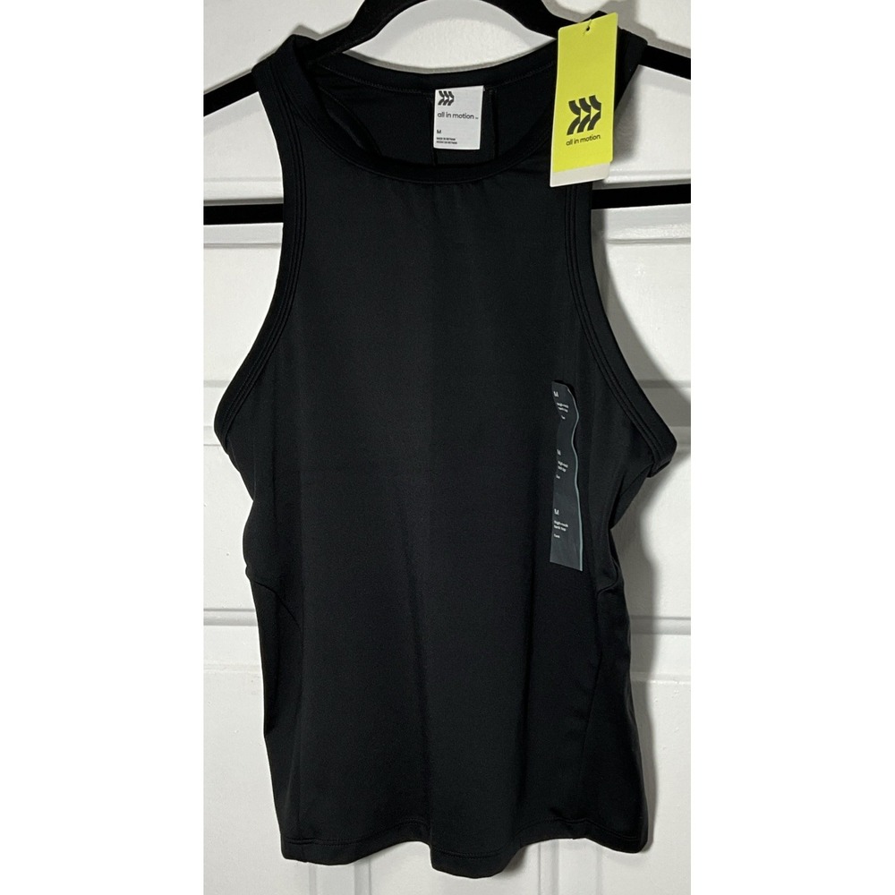 All In Motion HighNeck Slim Fit Hip Length Quick Dry Black Tank Top Women Medium